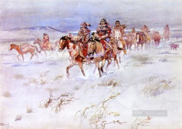Indios americanos Painting - Crees entrando a comerciar 1896 Charles Marion Russell Indios Americanos